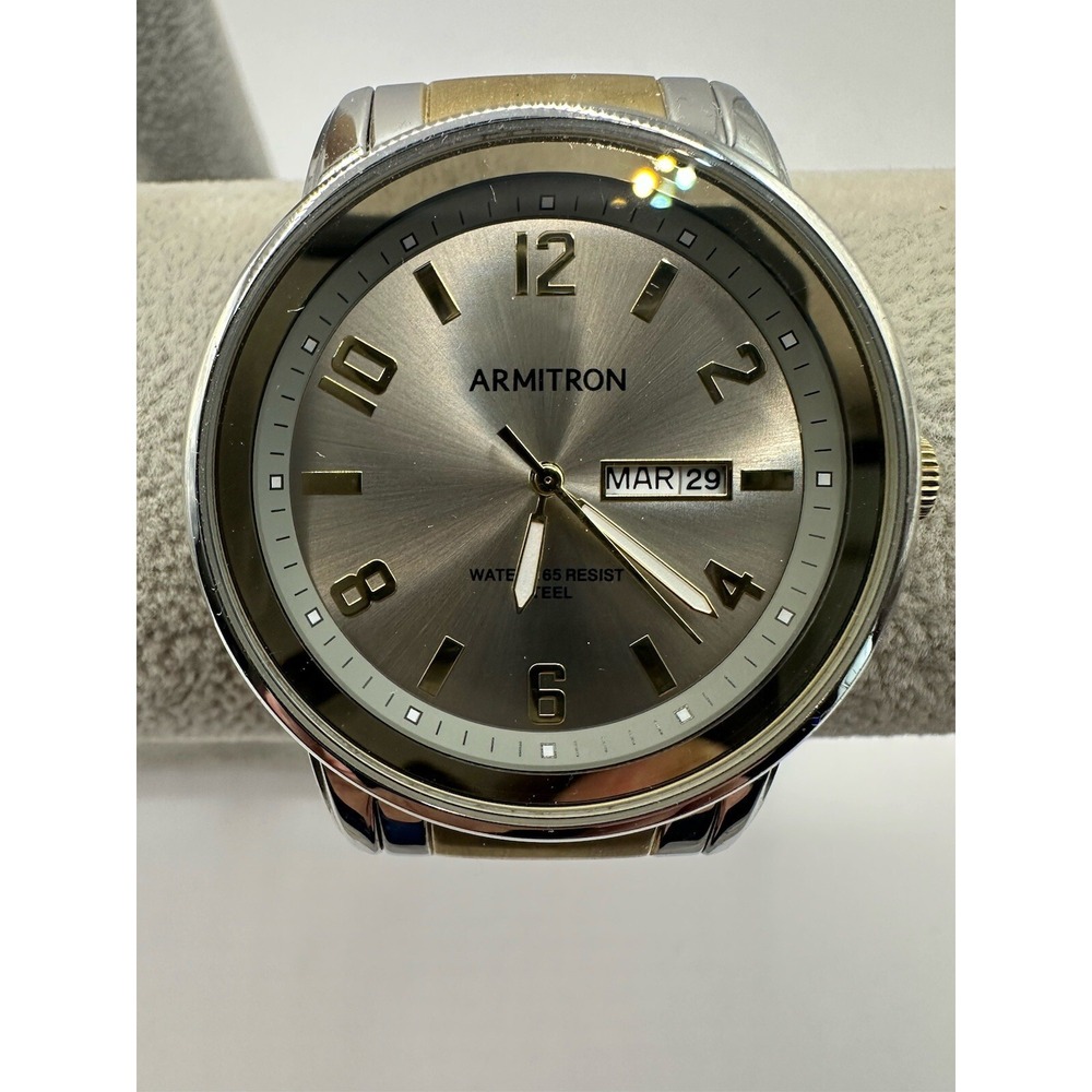 Armitron 20/5403tt Mens Date Watch 2 Tone Gold/Silver 41MM‎ 7.5" Working V